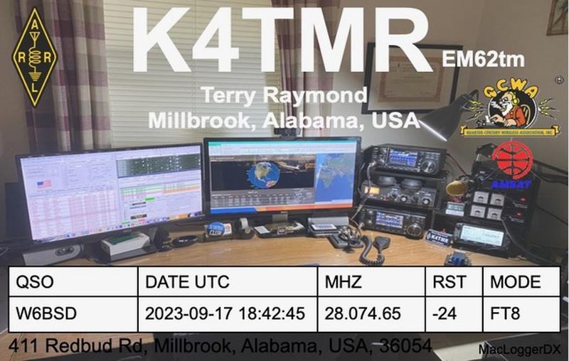 QSL Card received by W6BSD: no_262