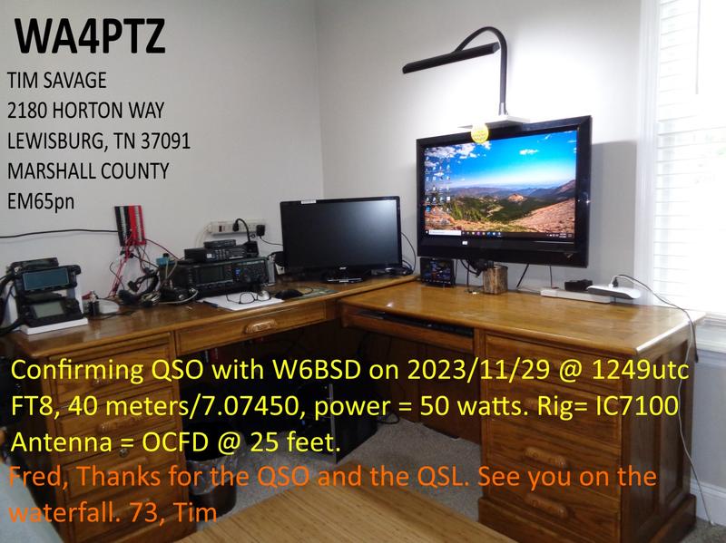 QSL Card received by W6BSD: no_174