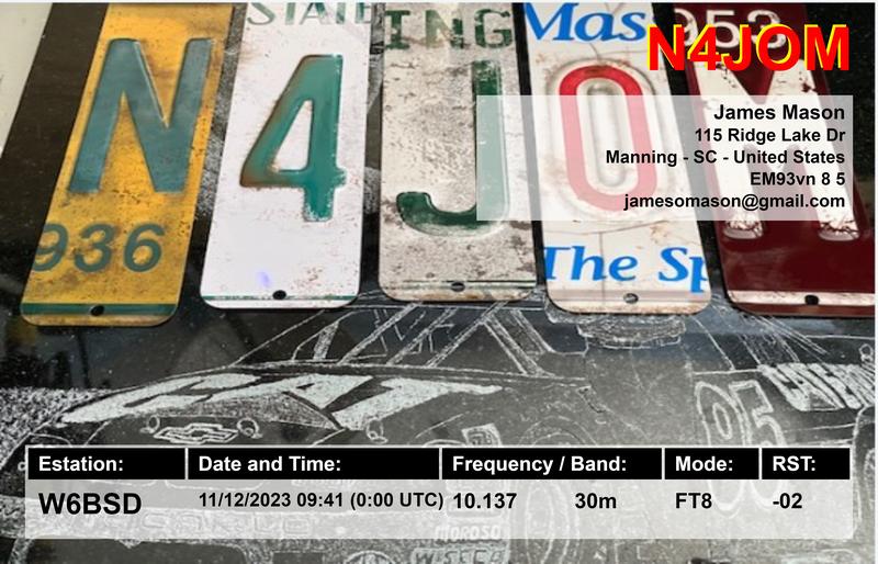 QSL Card received by W6BSD: no_152