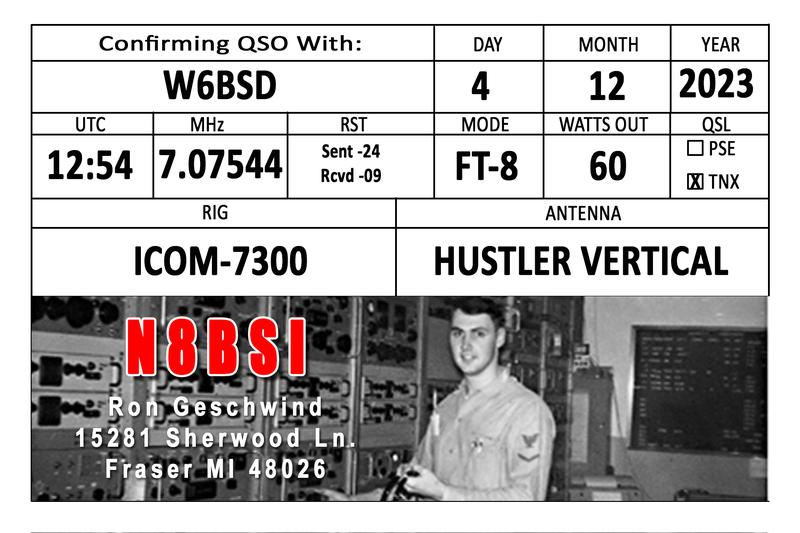 QSL Card received by W6BSD: no_130